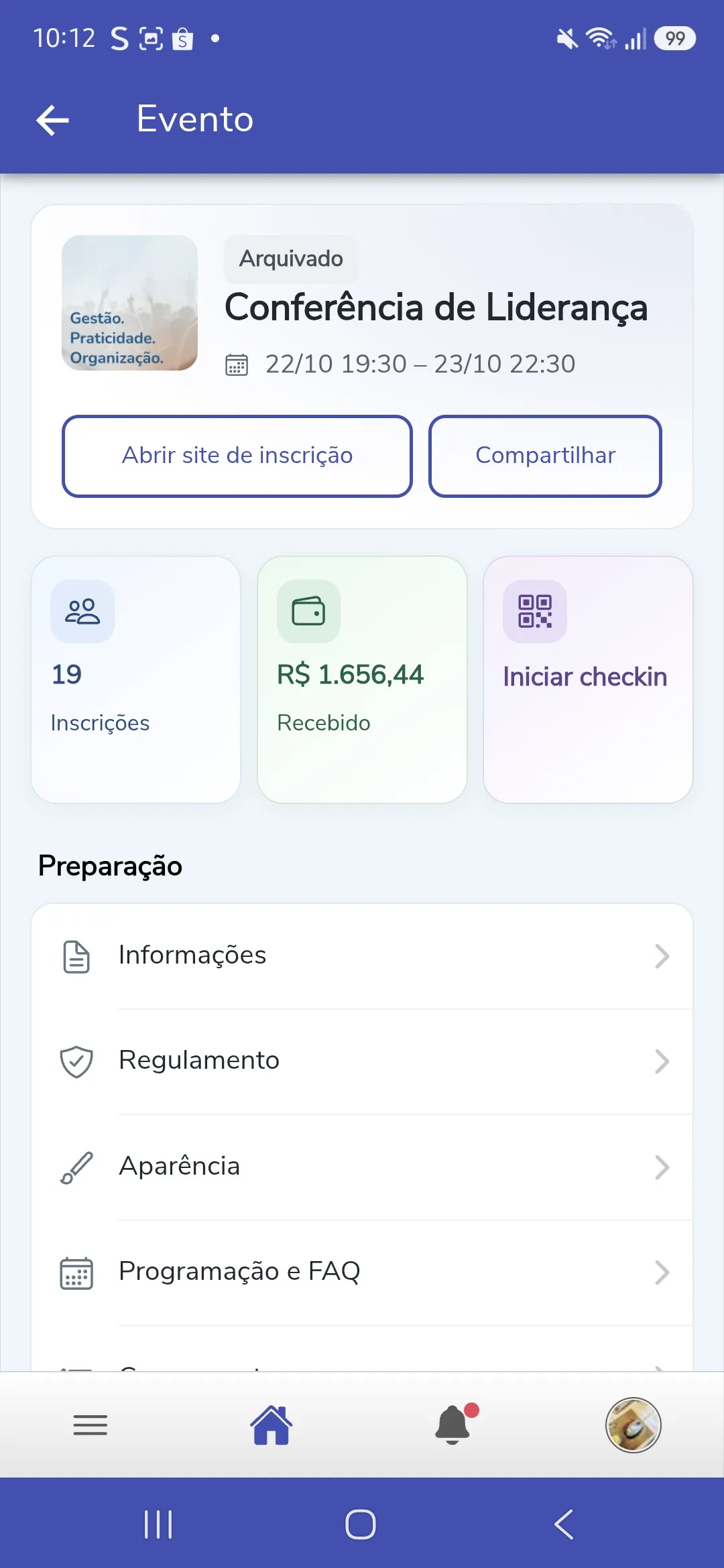 Tela real do evento Conferência de Liderança no Enuves