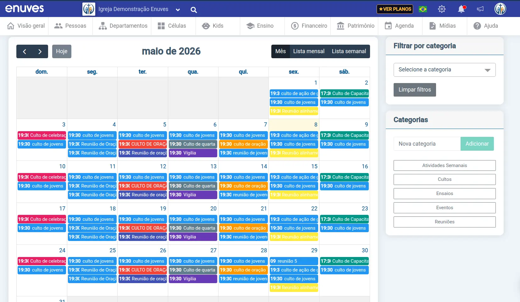 Tela desktop do módulo Agenda