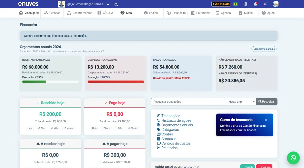 Tela desktop do módulo Financeiro