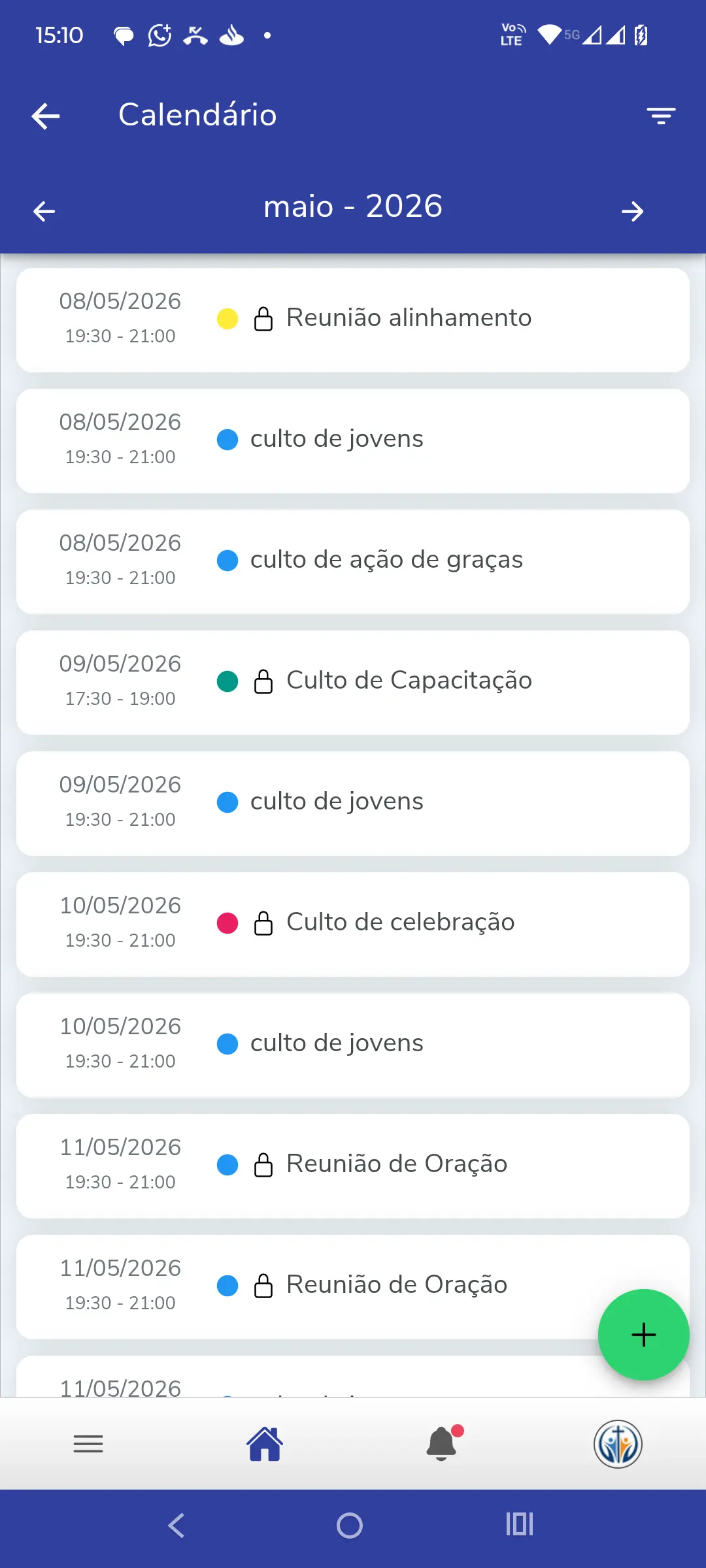 Tela mobile do módulo Agenda