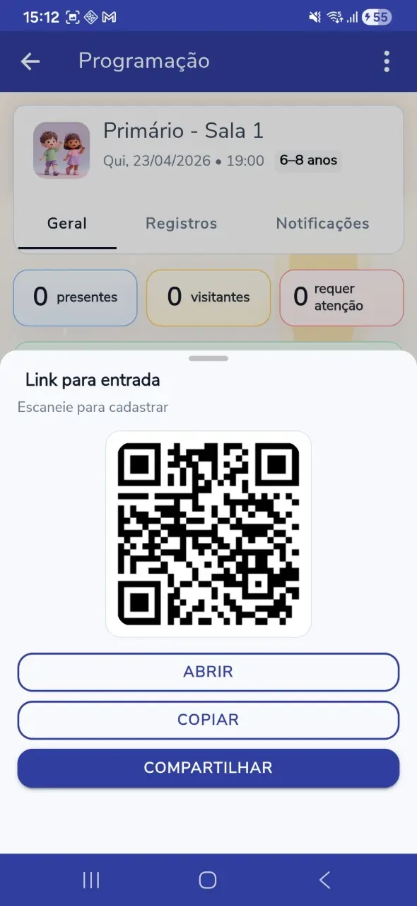 Tela mobile do módulo Kids