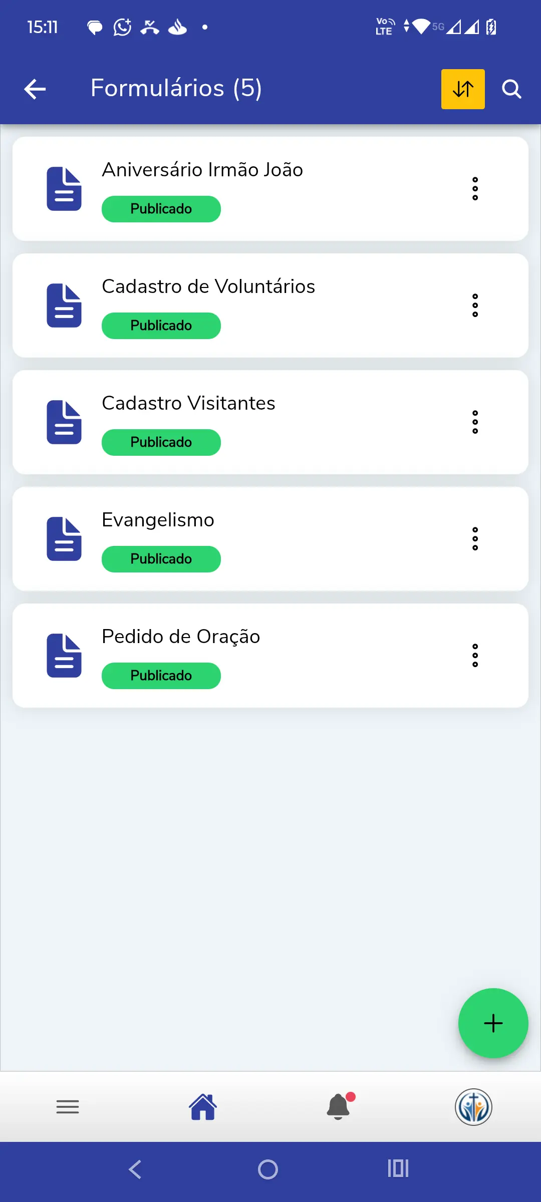 Tela mobile do módulo Mídias