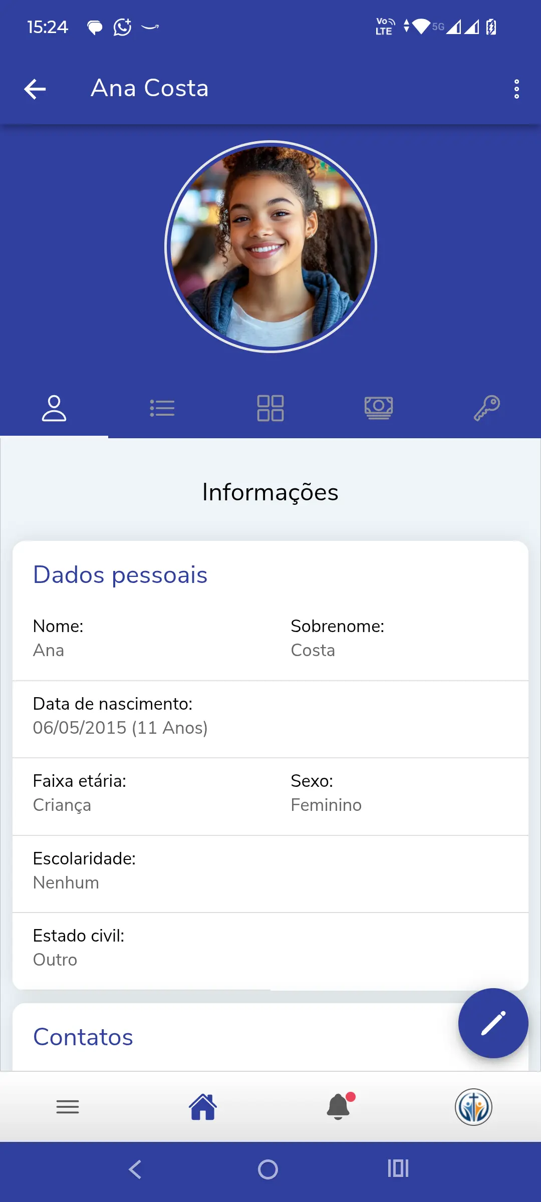 Tela de cadastro e gestão de pessoas no aplicativo Enuves